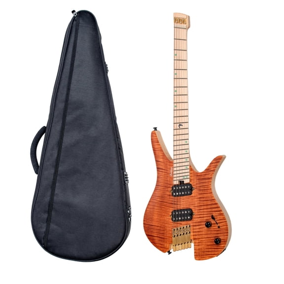 Batking Electric Headless Multiscale Guitar Travel Guitar 6BR 6-String Luminous Inlays Brown Right-Handed W/Bag