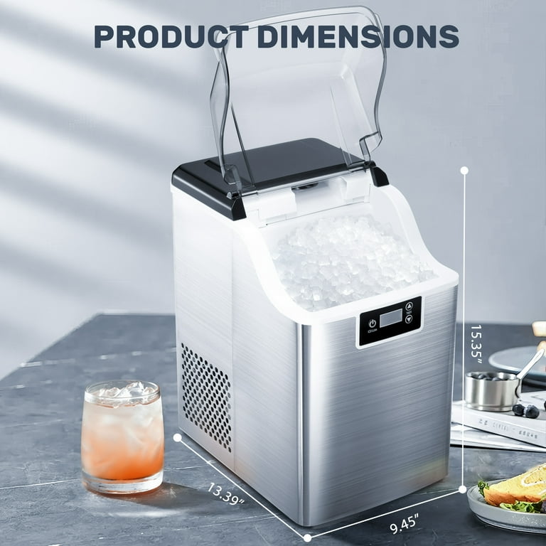 Auseo Nugget Ice Maker Countertop with Soft Chewable Pellet Ice,  Self-Cleaning, LED Display, 44lbs/24H, Suitable for Home/Kitchen/Bar/Party  Black 