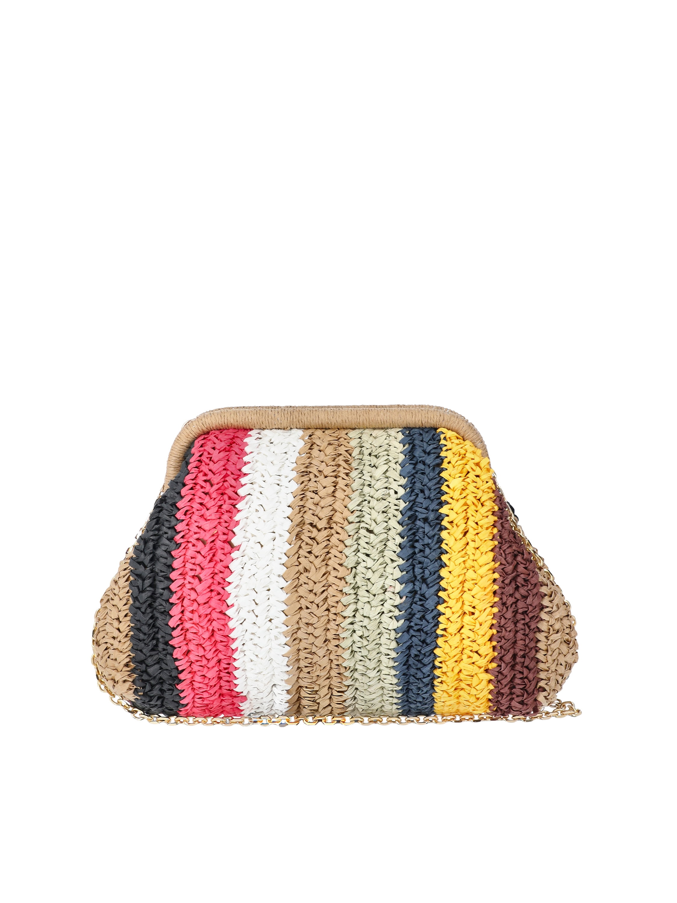 Time and Tru Women's Straw Frame Clutch Handbag, Natural/Multicolor