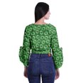 thumbnail image 2 of Moomaya Haut Court Imprimé pour Femmes Style Enveloppant Manches Longues à Volants Blouse d'Été Décontractée, 2 of 5