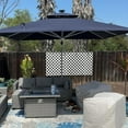 thumbnail image 1 of PURPLE LEAF 10FT Deluxe Square Solar Powered LED Patio Umbrella with Base, Large Offset Cantilever Umbrella with 360° Rotation, Navy Blue, 1 of 16