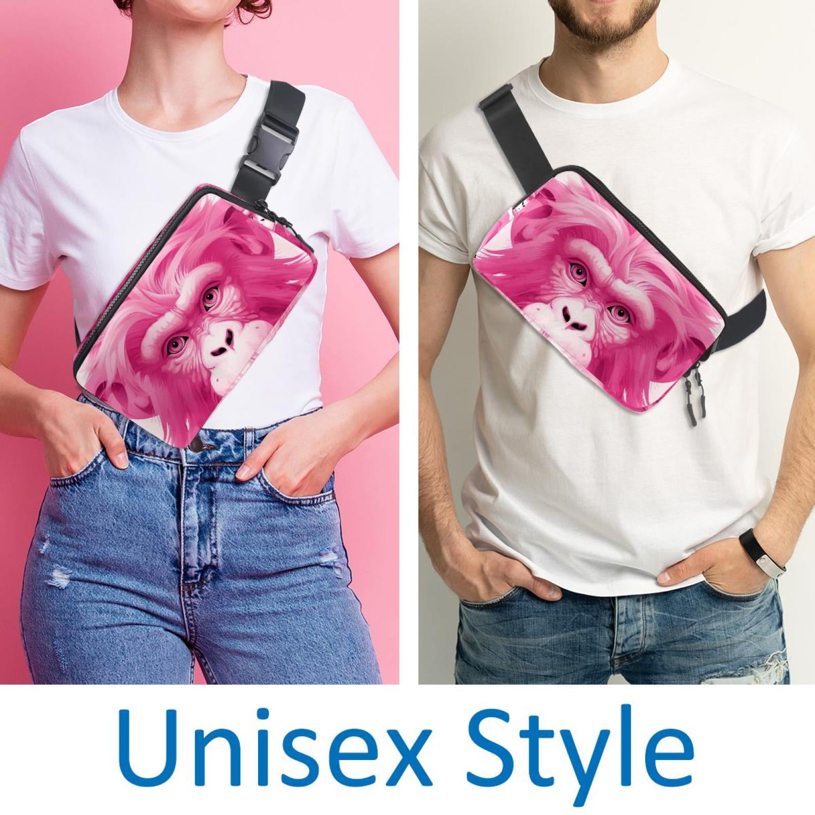 Pink monkey orangutan Lightweight Adjustable Crossbody Bag with Extension Strap - Unisex Fanny Pack