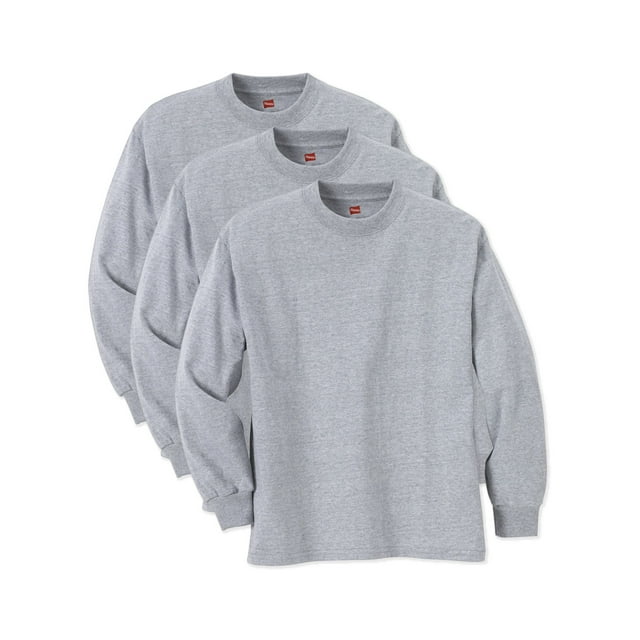 Hanes T-Shirt à Manches Longues ComfortSoft pour Garçons, Lot de 3, L, Acier Clair