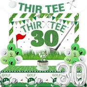 Golf 30th Birthday Party Decoration for Men Women, Thirtee 30 Backdrop Banner Cake Topper Table Cloth Foil Balloon for Golf Sport Themed 30 Thirty Year Old Birthday Party Decoration