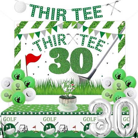 Golf 30th Birthday Party Decoration for Men Women, Thirtee 30 Backdrop Banner Cake Topper Table Cloth Foil Balloon for Golf Sport Themed 30 Thirty Year Old Birthday Party Decoration