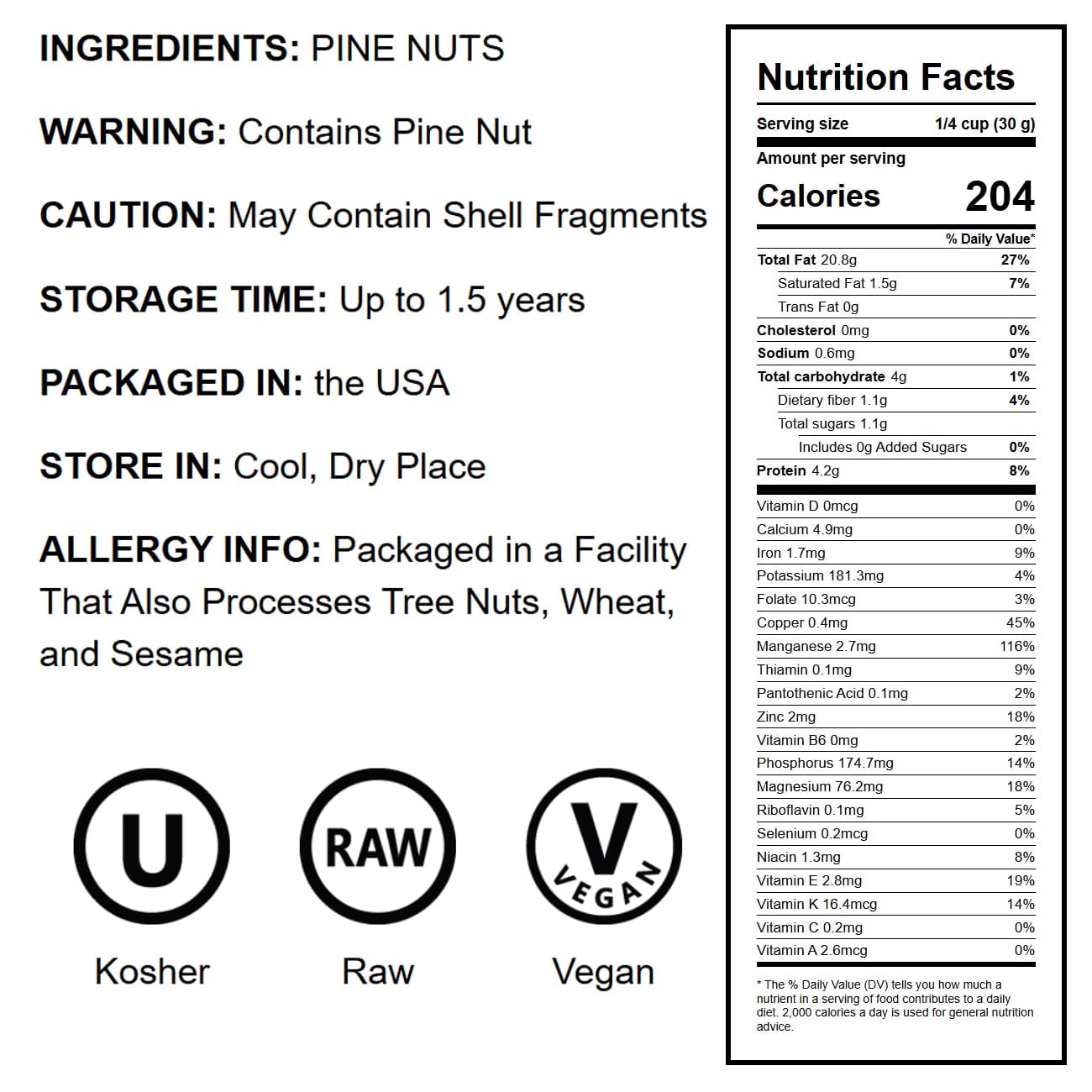 Food to Live Whole Pine Nuts, 5 Pounds, Non-GMO Verified, Raw Pignolias