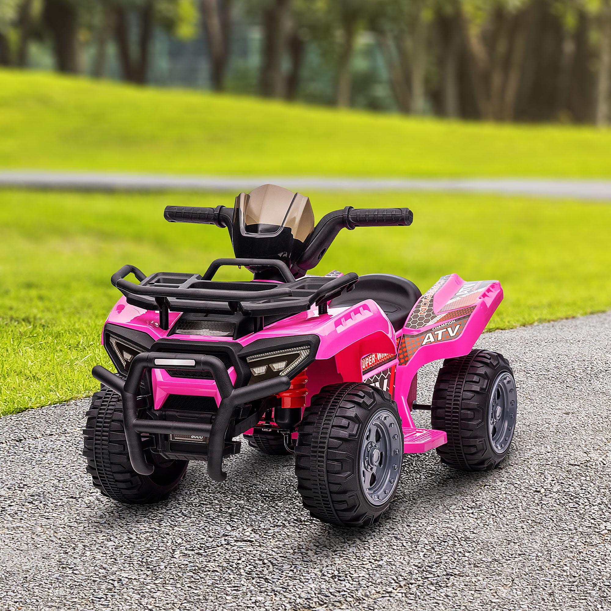 Bikes Aosom ATV Four Wheeler Ride on Car, Motorized Quad, 6V Battery Powered Electric Quad with Songs for 18-36 Months, Pink, Riding Toys