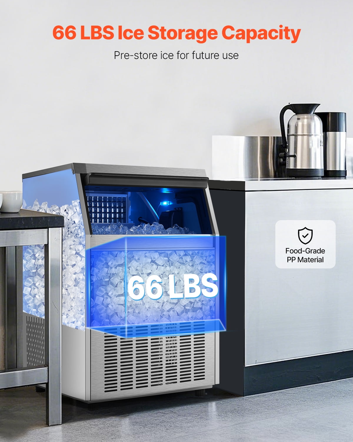 VEVOR Commercial Ice Maker Machine, 160lbs/24H Ice Maker Machine with 66lbs Storage Capacity, 80 Ice Cubes in 15 Minutes, LED Digital Display Freestanding Self-Cleaning