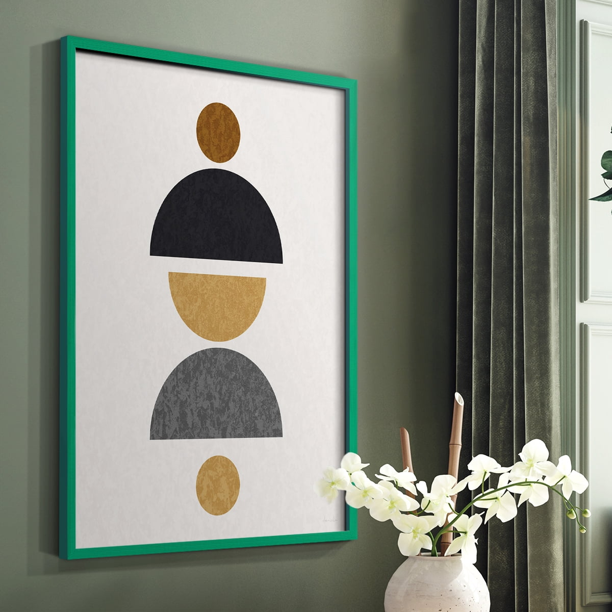 Shapely Center in Green Solid Wood 11 x 14 Framed Print