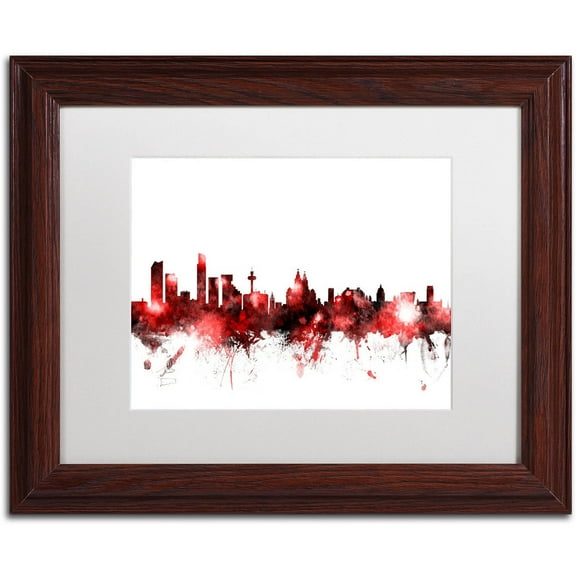 Trademark Fine Art "Liverpool Skyline Red 2" Canvas Art by Michael Tompsett, White Matte, Wood Frame