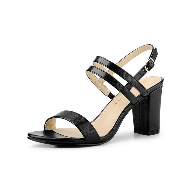 BLISSFUL STEP Women's Slingback Block Heel Ankle Strap Sandals Black 7.5