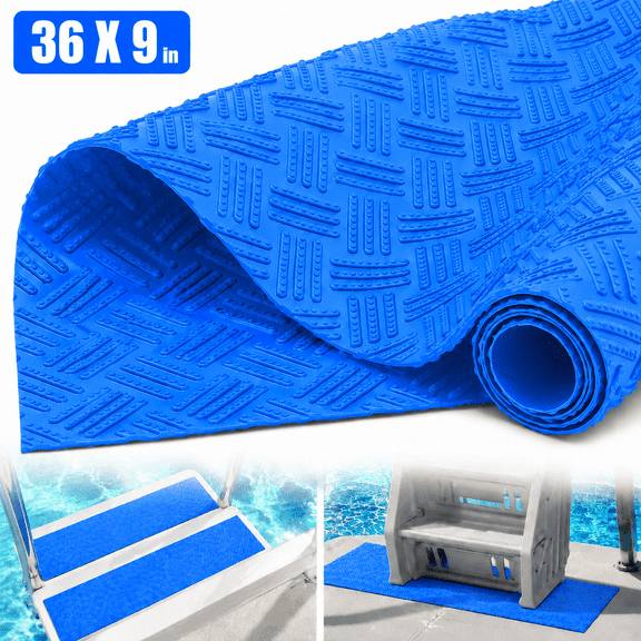 Emlimny Swimming Pool Ladder Mat 36 inch X 9 inch Protective Pool Ladder Pad Step Mat with Non-Slip Texture, Blue Medium Pool Step Mat, Protective Step Pad with Non-Slip Surface 