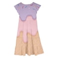 thumbnail image 5 of ZHOGXU Toddler Kids Girls Summer Dress Short Sleeve Round Neck Ice Cream Printed Flowy Lightweight Fashion Dresses For Casual Daily Wear,Purple,6-7 Years, 5 of 5