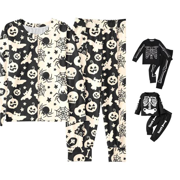 Miaoju Cotton Halloween Pajamas Size 10 Lapel Cute Graphic Print Long Sleeve Loungewear Clothes Set Comfy Teens' Sleepwear 2 Piece Loungewear Nightwear Outfits