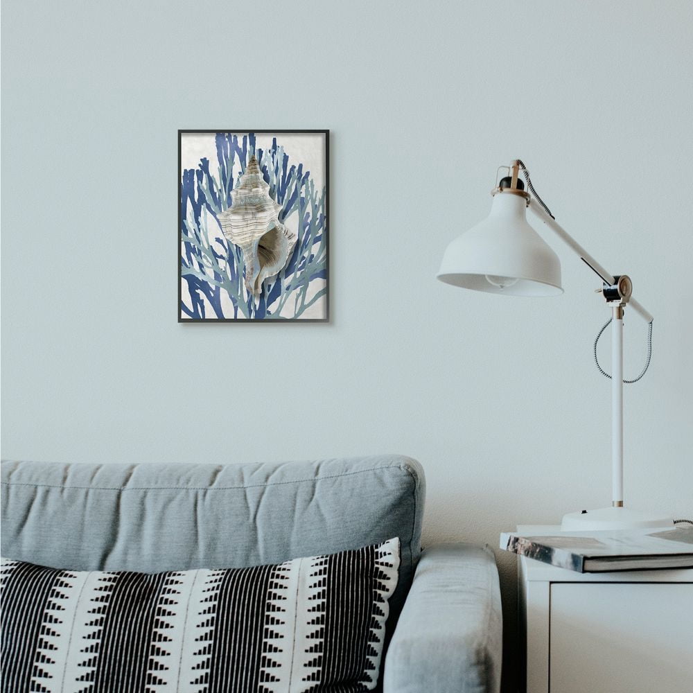 Stupell Industries Tower Shell Coral Blue Beach Design Framed Wall Art by Caroline Kelly