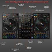 Pioneer DDJ-FLX10 4-Channel Professional DJ Controller - Black Bundle with Case, Laptop Stand, HDJ-CUE1 Headphones, XLR Microphone Cable, and Austin Bazaar Polishing Cloth