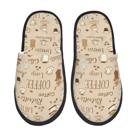 Balery Coffee Time Slient Indoor Furry Fleece Comfort House Shoes Soft Non-Slip Home Shoes Cotton slippers House Slippers-- Medium