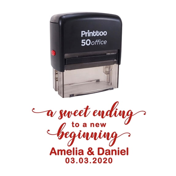 Printtoo Personalized Red Self Inking A Sweet Ending To A New Beginning Wedding Favor Stamp Custom Rubber Stamper-68 x 30 mm