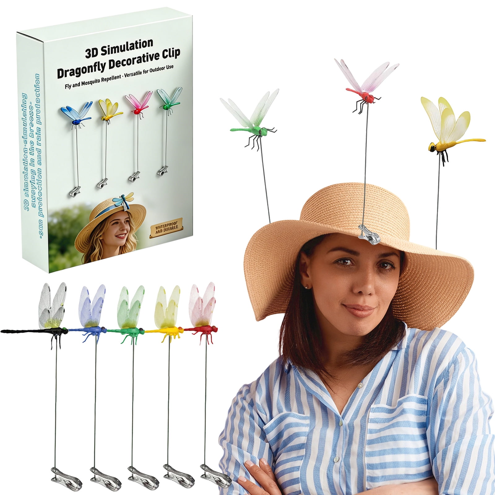DragonFly Clips for Bugs Repellent, 3D Fake Dragonfly Clips to Keep Bugs Away, Clip on Dragonfly for Bugs, Waterproof Dragon Fly Clip Outdoor Hanging Ornament & Garden Decor