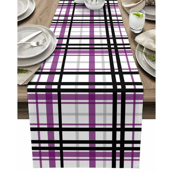 Table Runner Purple Black Buffalo Plaid Table Decoration for Kitchen Dinning Check Stripe Table Decoration for Indoor Outdoor Party Wedding Decor 13x72inch