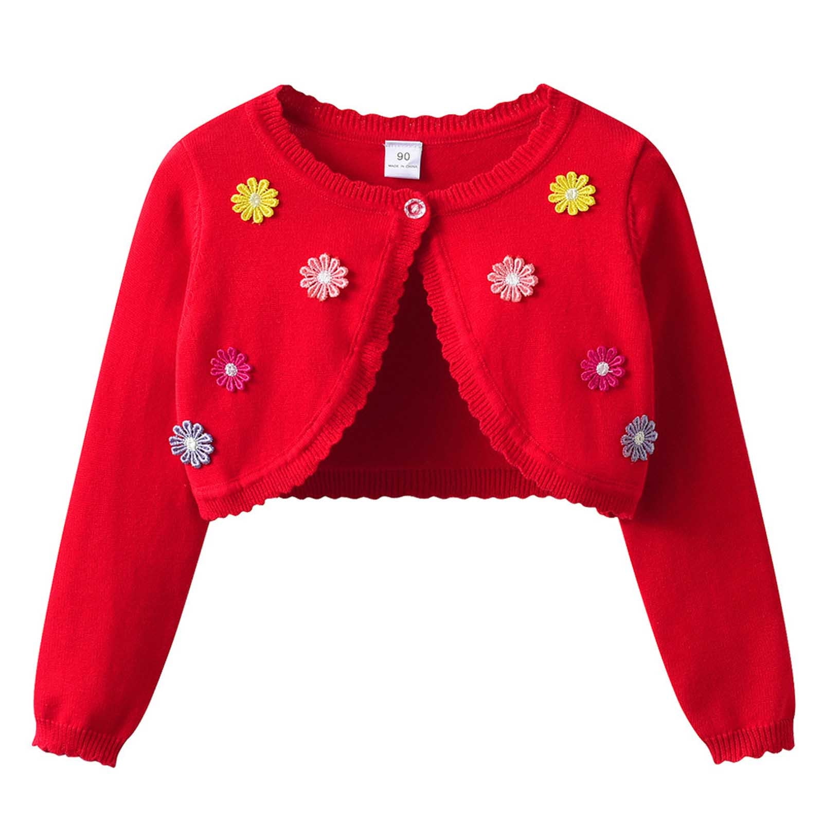 Kukoosong Girls Floral Embroidered Knit Cardigan Cropped Bolero Shrug Long Sleeve Sweater Coats Fall Winter Casual Button Front Lightweight Layering Jacket Outerwear