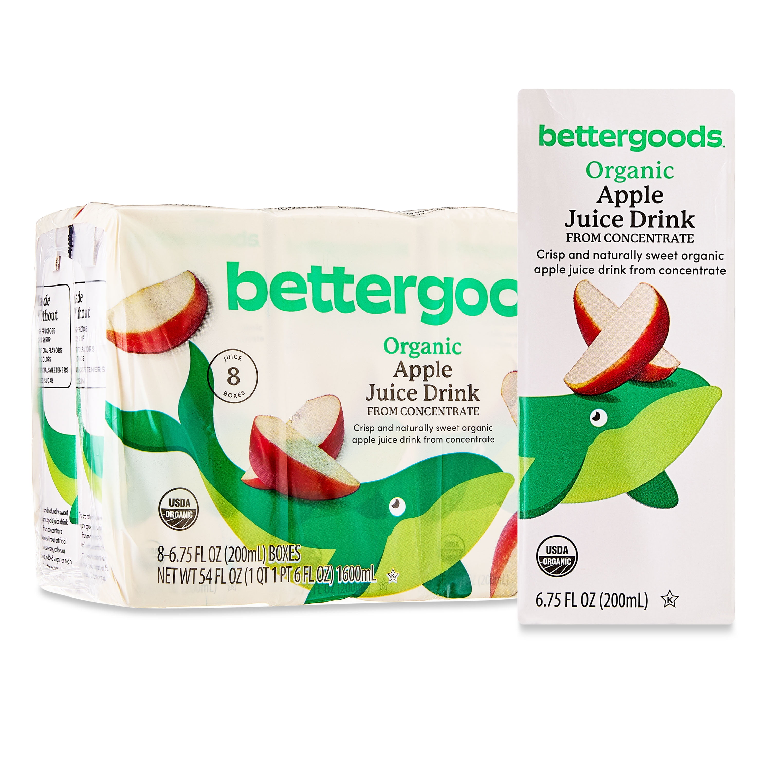 bettergoods Organic Apple Juice Drink 6.75 fl oz, 8 Pack USDA 