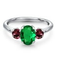 thumbnail image 3 of Gem Stone King 1.49 Ct Oval Green Nano Emerald Red Rhodolite Garnet 925 Sterling Silver Ring (Size 9), 3 of 6
