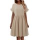 thumbnail image 1 of Vestido largo de lino liso con cuello redondo para mujer - Corte holgado, poliéster, elegante vestido informal de verano, 1 of 5