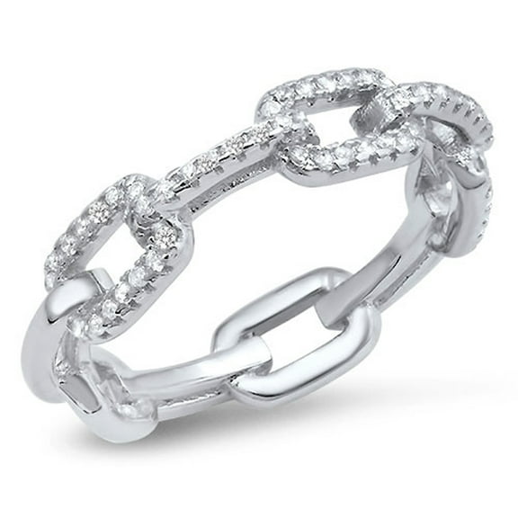 Eternity Clear Cubic Zirconia Chain Link Ring .925 Sterling Silver Band White Jewelry Female Size 6