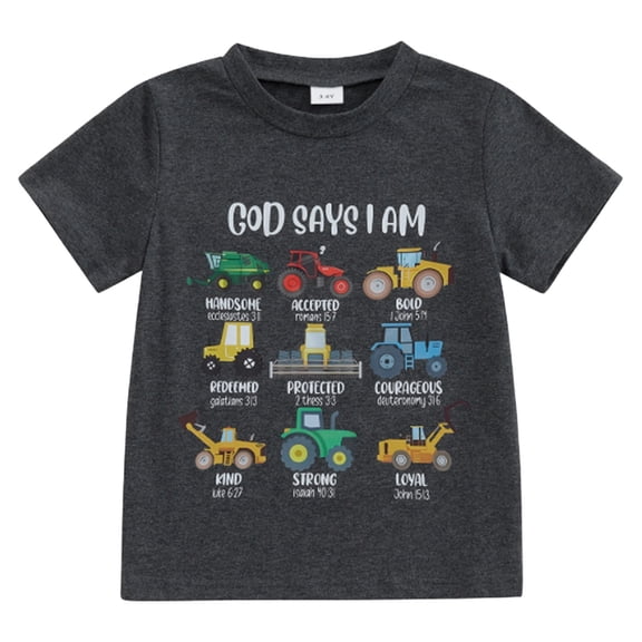 YDFCWXW Kids Toddler Little Boys T-Shirt Truck Excavator Tractor Shirt 2-6 Years (Black, 5-6 Years)