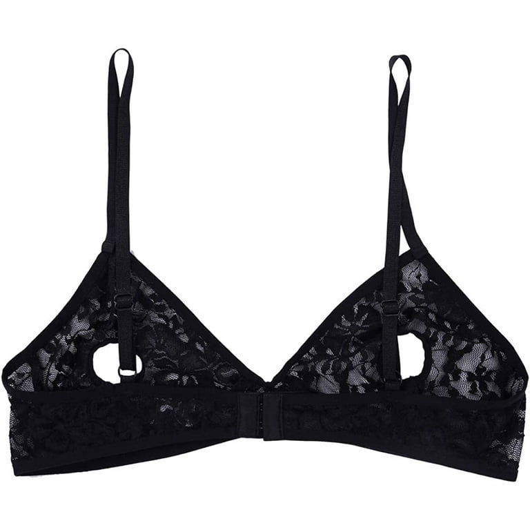 Buy Choomomo Women's Lace Floral Nipple Hollow Out Wire-Free Unlined Bra  Top Bralette Underwear Black Small at