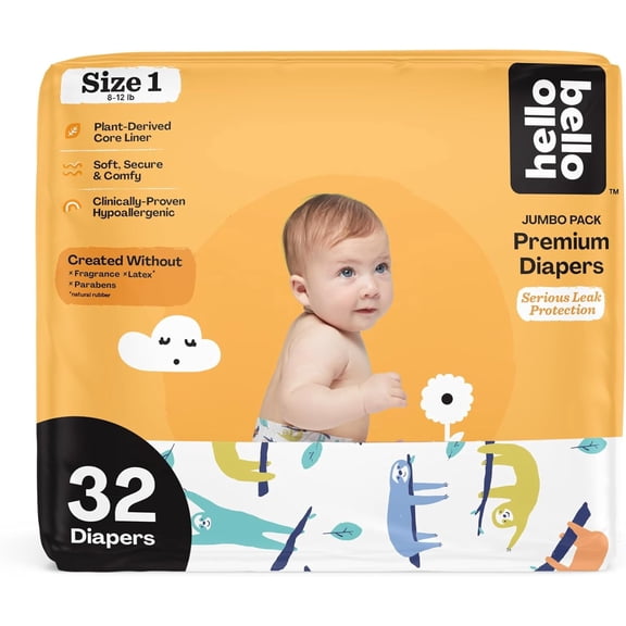 YANTONG Premium Baby Diapers Size 1, 32 Count of Disposable, Extra-Absorbent, Hypoallergenic Baby Diapers with Snug and Comfort Fit, Sleepy Sloth