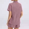 thumbnail image 4 of Shorts Sets Women 2 Piece Outfits Linen Button Down Shirt And Casual Shorts Sets Summer Travel Vacation Beach Matching,Pink S, 4 of 5