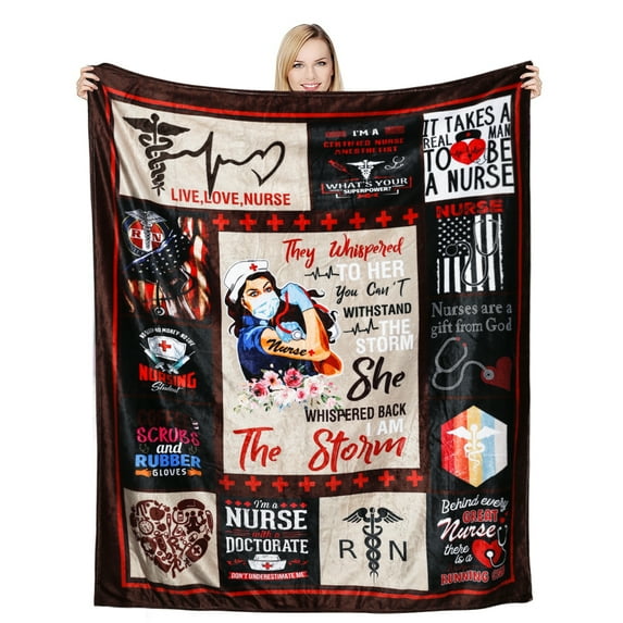 Ultra Soft Nurse Theme Blanket Microfiber Flannel Blanket Gifts for Women Nurses Warm Cozy Fuzzy Throw Blanket for Bed and Couch 40x50 Inch