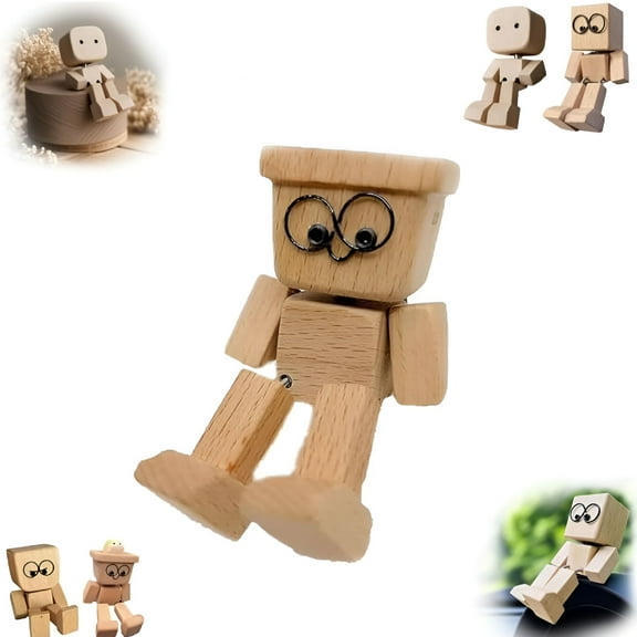 LAMIRO Shaking Wooden Man Figurine,Shaking Feet Wooden Doll,Poseable Handcrafted Figurine,Wood Car Desktop Decoration,Handmade Car Dashboard Decorations Shaking Feet Wooden Doll