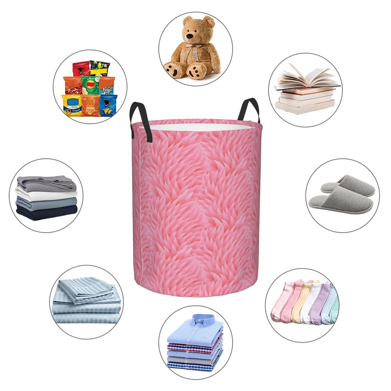 Large Laundry Basket with Handles - Pink Pattern Kids Baby Dirty Clothes Laundry Hamper for Bedroom Aesthetic