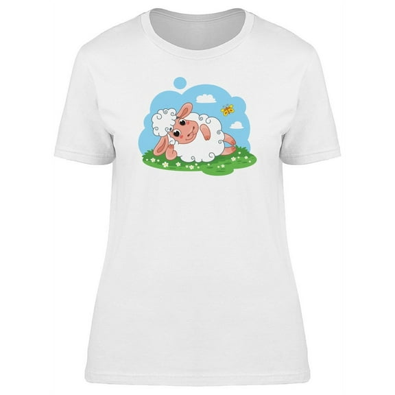Sheep Sleeping On Meadow Cartoon T-Shirt Women -Image by Shutterstock, Female x-Large