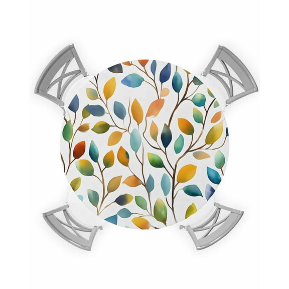 nqOlkjepod Colorful Botanical Round Tablecloth, Fitted Table Cover with Elastic for 55"-60" Round Tables, Pastoral Leaf Spring Summer Elegant Table Cloth Outdoor Dinning Party Waterproof Tablecloths