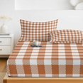 thumbnail image 6 of Queen Size Fitted Sheet Set - Dark Orange Checkered 3 Piece Bedding Sets 16" Deep Pocket Fitted Sheet with 2 Pillowcases, Fall Farmhouse Rustic Buffalo Plaid Brushed Microfiber Hotel Bed Sheets, 6 of 8