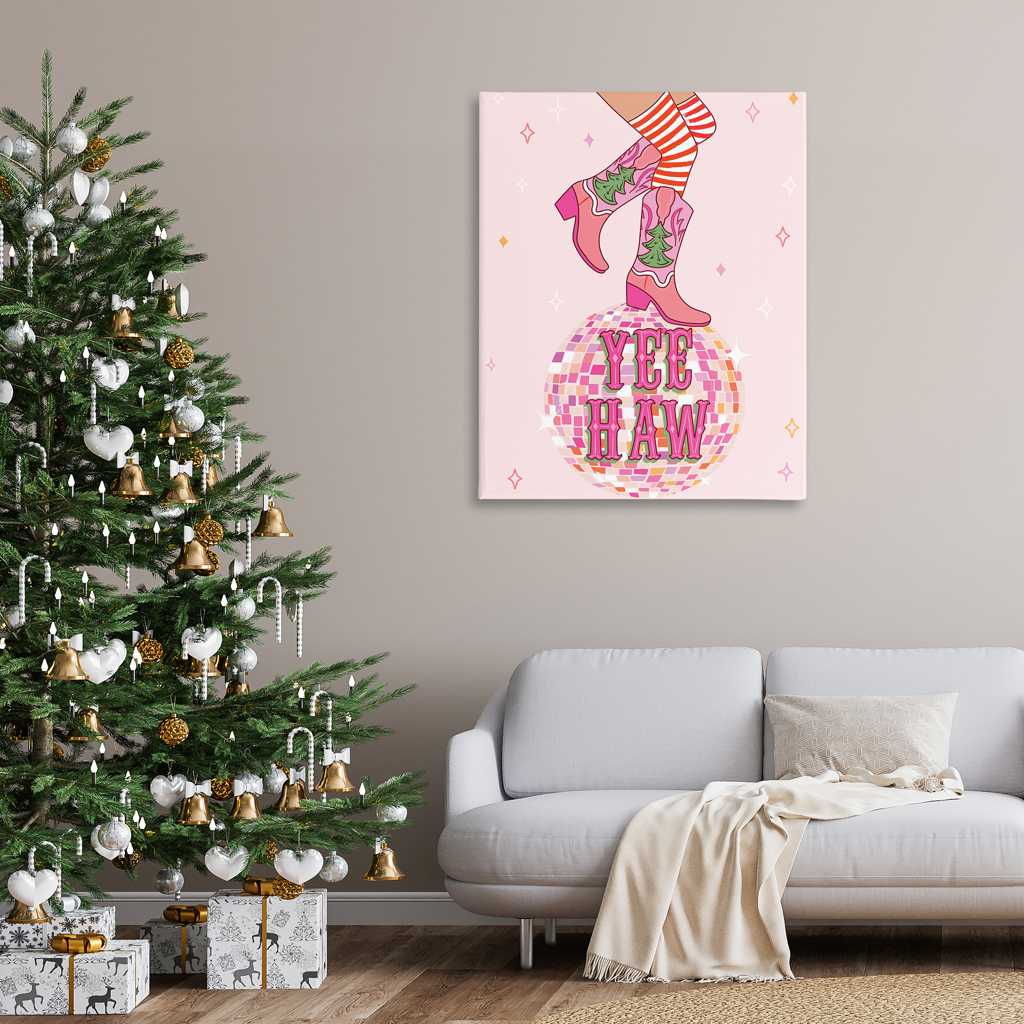 Stupell Industries Yeehaw Christmas Cowboy Holiday Painting Gallery Wrapped Canvas Art Prints Wall Art, 36 x 48