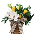 thumbnail image 1 of Cesta de flores artificiales de magnolia y tulipán con lazo. Arreglo floral artificial para decoración del hogar. Centro de mesa de flores de seda sin agua para mesa, sala de estar,, 1 of 6
