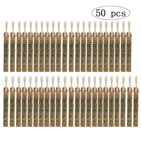 Hapeisy 50pcs Natural Bamboo Toothbrush BPA Free Soft Bristles Toothbrushes Care Soft Bristles Tooth Brushes Biodegradable  Compostable & Organic Charcoal Wooden Toothbrushes