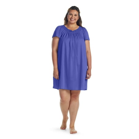 

Miss Elaine Womens Short Tricot Nightgown Flutter Sleeves 2X Lapis Blue
