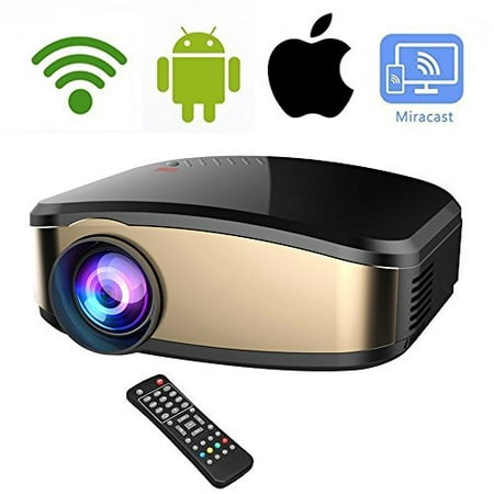 Wireless WiFi Video Projector DIWUER Full HD 1080P 1200 Lumens LED Home Cinema Movie Projector With HDMI/USB/VGA/AV Input for iPhone Android Phone PC (Best Home Cinema System Wireless)
