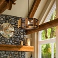 thumbnail image 2 of River of Goods Arlen  12-Inch Black Painted Metal and Wood Drum Shaped Pendant Light with Cage Detail - 12" x 12" x 7/72", 2 of 5