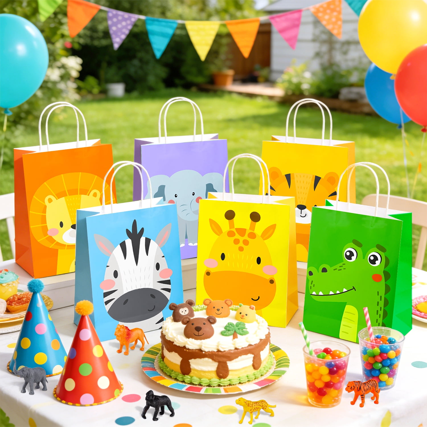 108Pcs Animals Party Favors,  Animals Birthday Favors Set- Animals Goodie Bags Key Chains Stickers Diy Wooden Ornaments etc Animals Party Supplies for Animals Birthday Decorations