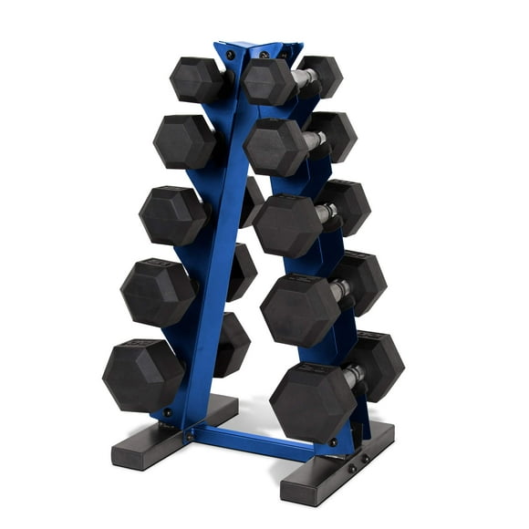 Set de mancuernas CAP de 68 kg recubiertas de goma hexagonales con rack