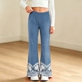 thumbnail image 5 of Qingpeng Girls Flare Pants Elastic Waist Casual Fashion Denim Look Lace Print Stretchy Long Pants for Kids, 5 of 9