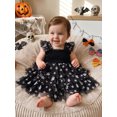 thumbnail image 5 of BemeyourBBs Toddler Baby Girl Halloween Dress Outfit Kids Girl Fall Smocked Dress Flying Sleeve Ghost Bat Maple Leaves Printed Tutu Tulle Dress Little Girls Summer Fall Cake Smash Party Dress, 5 of 9