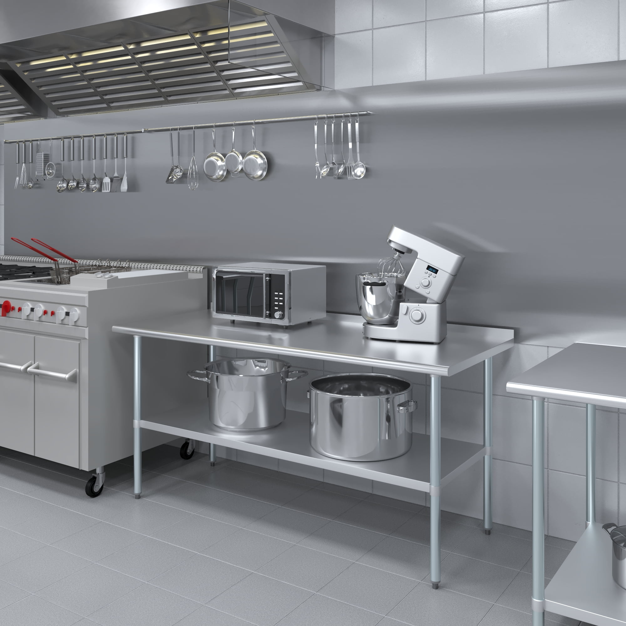 AmGood 30 in. x 72 in. Stainless Steel Work Table with 1.5 in. Backsplash | Metal Kitchen Food Prep Table